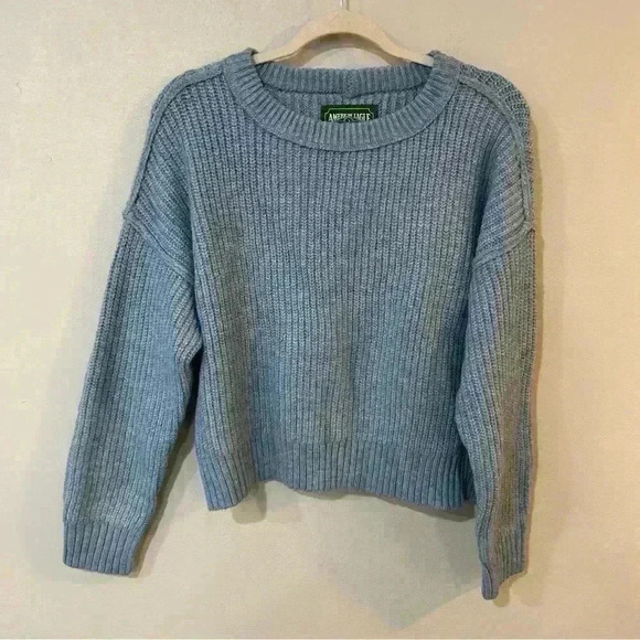 NWT American Eagle Blue Chunky Knit Crewneck Oversized Sweater Size Small - Picture 3 of 6